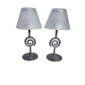 Tealight Candlestick Holder with Frosted Glass Shade - Spiral